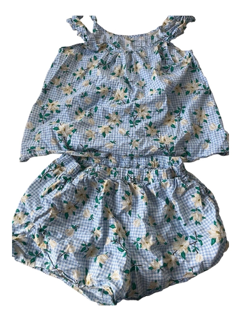 Draper James Blue Gingham Magnolia Floral Pajama Set Tank & Shorts Size S